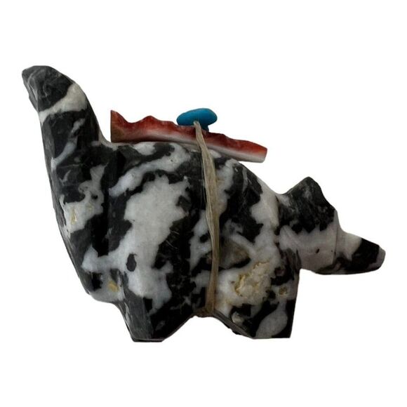 Zuni Fetish Zebra Jasper Badger Fox Arrowhead NATIVE AMERICAN Black white Vtg - Picture 4 of 7